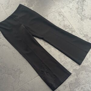 Black Wide-Leg Pants with Floral Embroidery